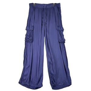 Aerie Pull On Cargo Pant Women L Wide Leg Relaxed Lightweight Lounge Modern